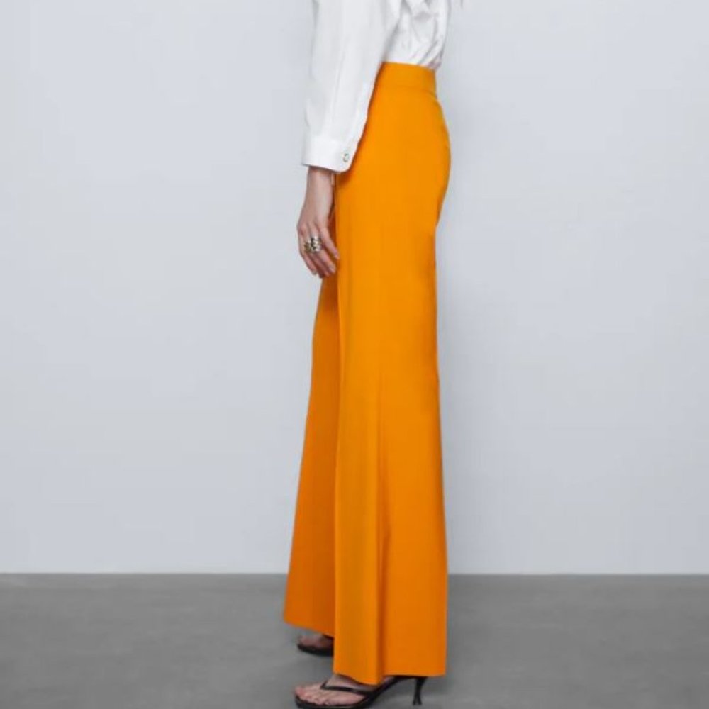 ZARA MID-RISE ORANGE WIDE LEG PANTS - Picture 5 of 5